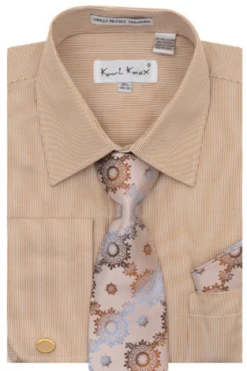 Karl Knox Men's French Cuff Shirt Set - Thin Stripes 11 Karl Knox Men's French Cuff Shirt Set - Thin Stripes -Stylish Men's Formal Wear 4476 tan