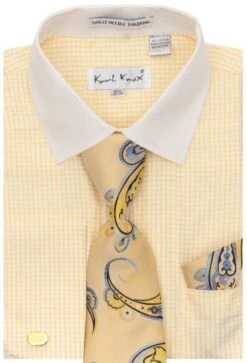 Karl Knox Men's French Cuff Shirt Set - Artistic Jacquard -Stylish Men's Formal Wear 4480 gold opt