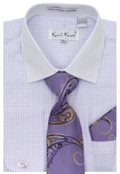 Karl Knox Men's French Cuff Shirt Set - Artistic Jacquard -Stylish Men's Formal Wear 4480ltpurple
