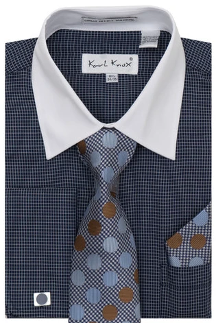 Karl Knox Men's French Cuff Shirt Set - Polkadot 3 Karl Knox Men's French Cuff Shirt Set - Polkadot