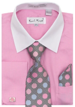 Karl Knox Men's French Cuff Shirt Set - Polkadot 10 Karl Knox Men's French Cuff Shirt Set - Polkadot -Stylish Men's Formal Wear 4481pink