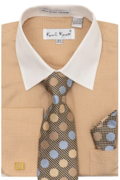 Karl Knox Men's French Cuff Shirt Set - Polkadot 11 Karl Knox Men's French Cuff Shirt Set - Polkadot -Stylish Men's Formal Wear 4481tan