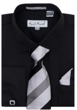 Karl Knox Men's French Cuff Shirt Set - Bold Stripes -Stylish Men's Formal Wear 4484black