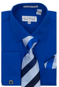 Karl Knox Men's French Cuff Shirt Set - Bold Stripes -Stylish Men's Formal Wear 4484royal