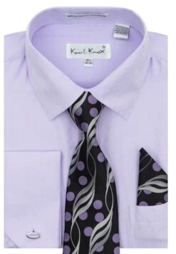 Karl Knox Men's French Cuff Shirt Set - Floral Dot -Stylish Men's Formal Wear 4486lilac opt 3