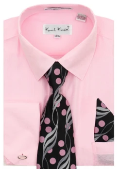 Karl Knox Men's French Cuff Shirt Set - Floral Dot -Stylish Men's Formal Wear 4486pink
