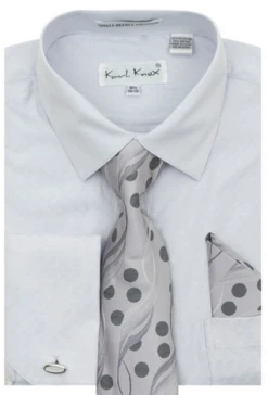 Karl Knox Men's French Cuff Shirt Set - Floral Dot -Stylish Men's Formal Wear 4486silver