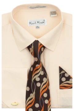 Karl Knox Men's French Cuff Shirt Set - Floral Dot -Stylish Men's Formal Wear 4486tan