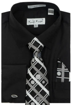Karl Knox Men's French Cuff Shirt Set - Bold Windowpane