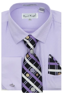 Karl Knox Men's French Cuff Shirt Set - Bold Windowpane -Stylish Men's Formal Wear 4487lilac