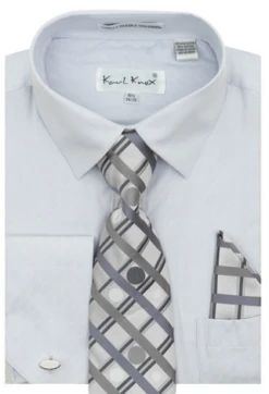 Karl Knox Men's French Cuff Shirt Set - Bold Windowpane -Stylish Men's Formal Wear 4487silver