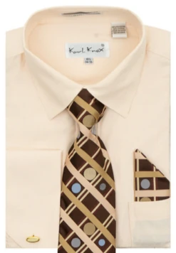 Karl Knox Men's French Cuff Shirt Set - Bold Windowpane -Stylish Men's Formal Wear 4487tan