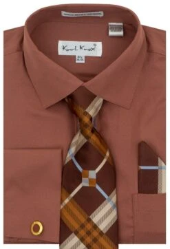 Karl Knox Men's French Cuff Shirt Set - Stylish Plaid -Stylish Men's Formal Wear 4489cognac opt
