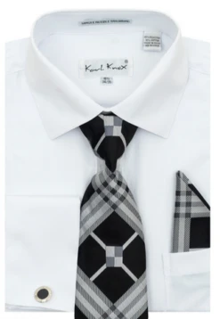 Karl Knox Men's French Cuff Shirt Set - Stylish Plaid -Stylish Men's Formal Wear 4489white