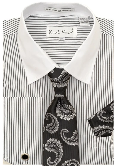 Karl Knox Men's French Cuff Shirt Set - Floral Jacquard 3 Karl Knox Men's French Cuff Shirt Set - Floral Jacquard