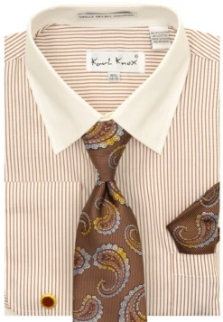 Karl Knox Men's French Cuff Shirt Set - Floral Jacquard 10 Karl Knox Men's French Cuff Shirt Set - Floral Jacquard -Stylish Men's Formal Wear 4493 cognac