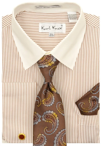 Karl Knox Men's French Cuff Shirt Set - Floral Jacquard 5 Karl Knox Men's French Cuff Shirt Set - Floral Jacquard - Image 3