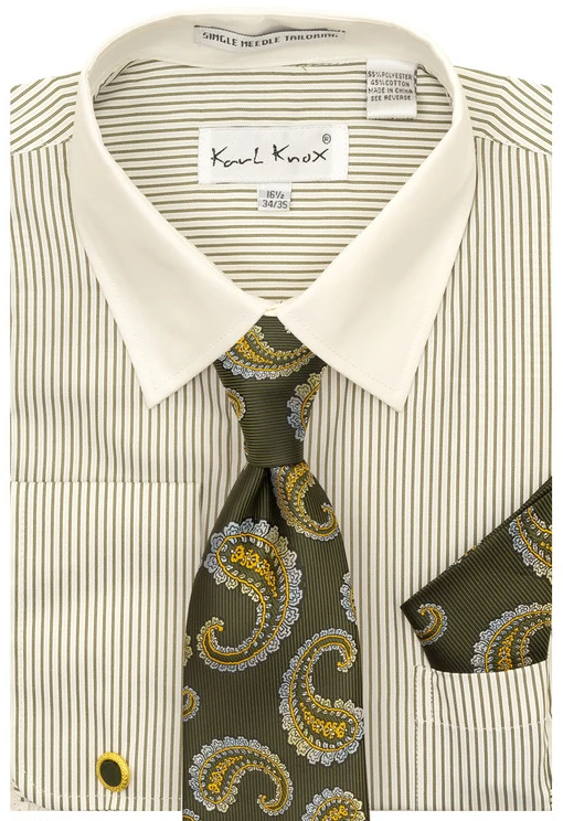 Karl Knox Men's French Cuff Shirt Set - Floral Jacquard 6 Karl Knox Men's French Cuff Shirt Set - Floral Jacquard - Image 4
