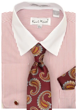 Karl Knox Men's French Cuff Shirt Set - Floral Jacquard 12 Karl Knox Men's French Cuff Shirt Set - Floral Jacquard -Stylish Men's Formal Wear 4493 red