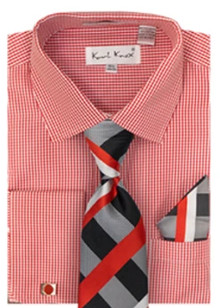 Karl Knox Men's French Cuff Shirt Set - Vibrant Stripes -Stylish Men's Formal Wear 4494 red 1
