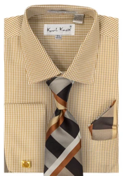 Karl Knox Men's French Cuff Shirt Set - Vibrant Stripes -Stylish Men's Formal Wear 4494 tan 1