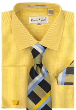 Karl Knox Men's French Cuff Shirt Set - Vibrant Stripes -Stylish Men's Formal Wear 4494 yellow 1