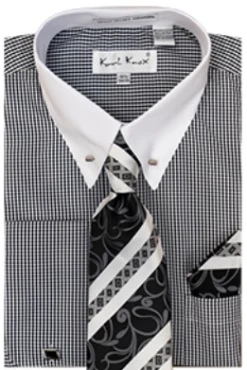Karl Knox Men's French Cuff Shirt Set - Patterned Stripes