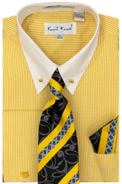 Karl Knox Men's French Cuff Shirt Set - Patterned Stripes -Stylish Men's Formal Wear 4500 gold