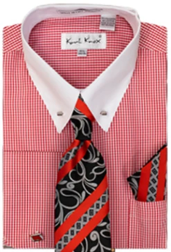 Karl Knox Men's French Cuff Shirt Set - Patterned Stripes -Stylish Men's Formal Wear 4500 red