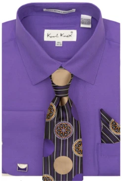 Karl Knox Men's French Cuff Shirt Set - Sleek Designs -Stylish Men's Formal Wear 4502 purple