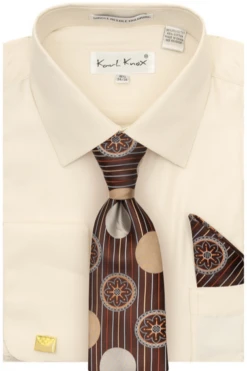 Karl Knox Men's French Cuff Shirt Set - Sleek Designs -Stylish Men's Formal Wear 4502 tan