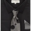 Karl Knox Men's French Cuff Shirt Set - Checker-Dot Tie 2 Karl Knox Men's French Cuff Shirt Set - Checker-Dot Tie -Stylish Men's Formal Wear 4503 black