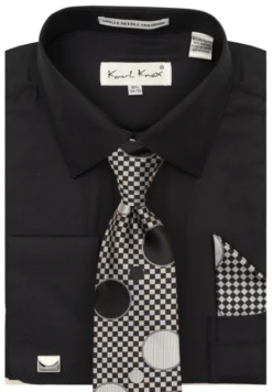 Karl Knox Men's French Cuff Shirt Set - Checker-Dot Tie