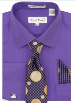 Karl Knox Men's French Cuff Shirt Set - Checker-Dot Tie -Stylish Men's Formal Wear 4503 purple 1