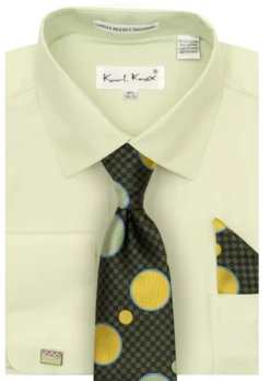 Karl Knox Men's French Cuff Shirt Set - Checker-Dot Tie -Stylish Men's Formal Wear 4503 sage