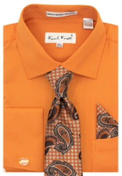 Karl Knox Men's French Cuff Shirt Set - X-Pattern 11 Karl Knox Men's French Cuff Shirt Set - X-Pattern -Stylish Men's Formal Wear 4505 rust