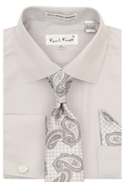 Karl Knox Men's French Cuff Shirt Set - X-Pattern 12 Karl Knox Men's French Cuff Shirt Set - X-Pattern -Stylish Men's Formal Wear 4505 silver