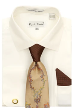 Karl Knox Men's French Cuff Shirt Set - Thorn Pattern 9 Karl Knox Men's French Cuff Shirt Set - Thorn Pattern -Stylish Men's Formal Wear 4507 ivory