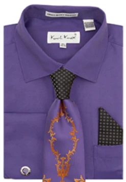 Karl Knox Men's French Cuff Shirt Set - Thorn Pattern 10 Karl Knox Men's French Cuff Shirt Set - Thorn Pattern -Stylish Men's Formal Wear 4507 purple