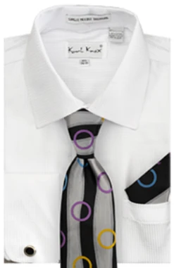 Karl Knox Men's French Cuff Shirt Set - Circle Stripe 11 Karl Knox Men's French Cuff Shirt Set - Circle Stripe -Stylish Men's Formal Wear 4508 white