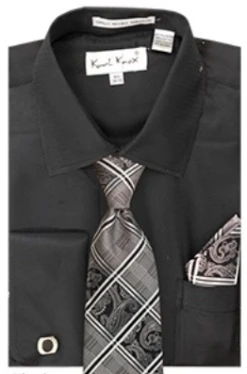 Karl Knox Men's French Cuff Shirt Set - Windowpane Patterns