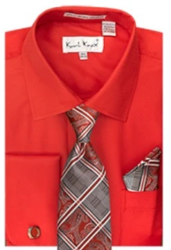 Karl Knox Men's French Cuff Shirt Set - Windowpane Patterns -Stylish Men's Formal Wear 4510 red
