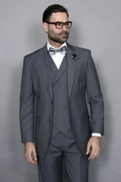 Statement Men's 3 Piece 100% Wool Suit - Elegant Solid -Stylish Men's Formal Wear 48479 messina charcoal