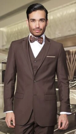 Statement Men's 3 Piece Wool Blend Suit - Solid Colors -Stylish Men's Formal Wear 48957 lorenzo brown