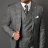 Statement Men's 3 Piece 100% Wool Suit - Fashion Pinstripe