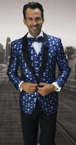Statement Men's Modern Fit Outlet Tuxedo - Fancy Polka Dot Pattern