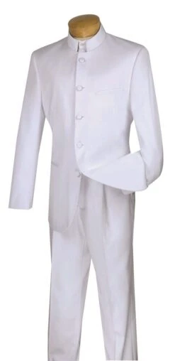 Vinci Men's 2 Piece Nehru Outlet Suit - 5 Button Fashion Style -Stylish Men's Formal Wear 5ht white 1 1