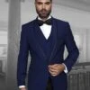 Statement Men's 3 Piece 100% Wool Tuxedo - Accented Shawl Collar -Stylish Men's Formal Wear 71353 genova sapphire