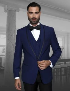 Statement Men's 3 Piece 100% Wool Tuxedo - Accented Shawl Collar