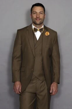Statement Men's 3 Piece 100% Wool Suit - Elegant Solid -Stylish Men's Formal Wear 82791 messina bronze